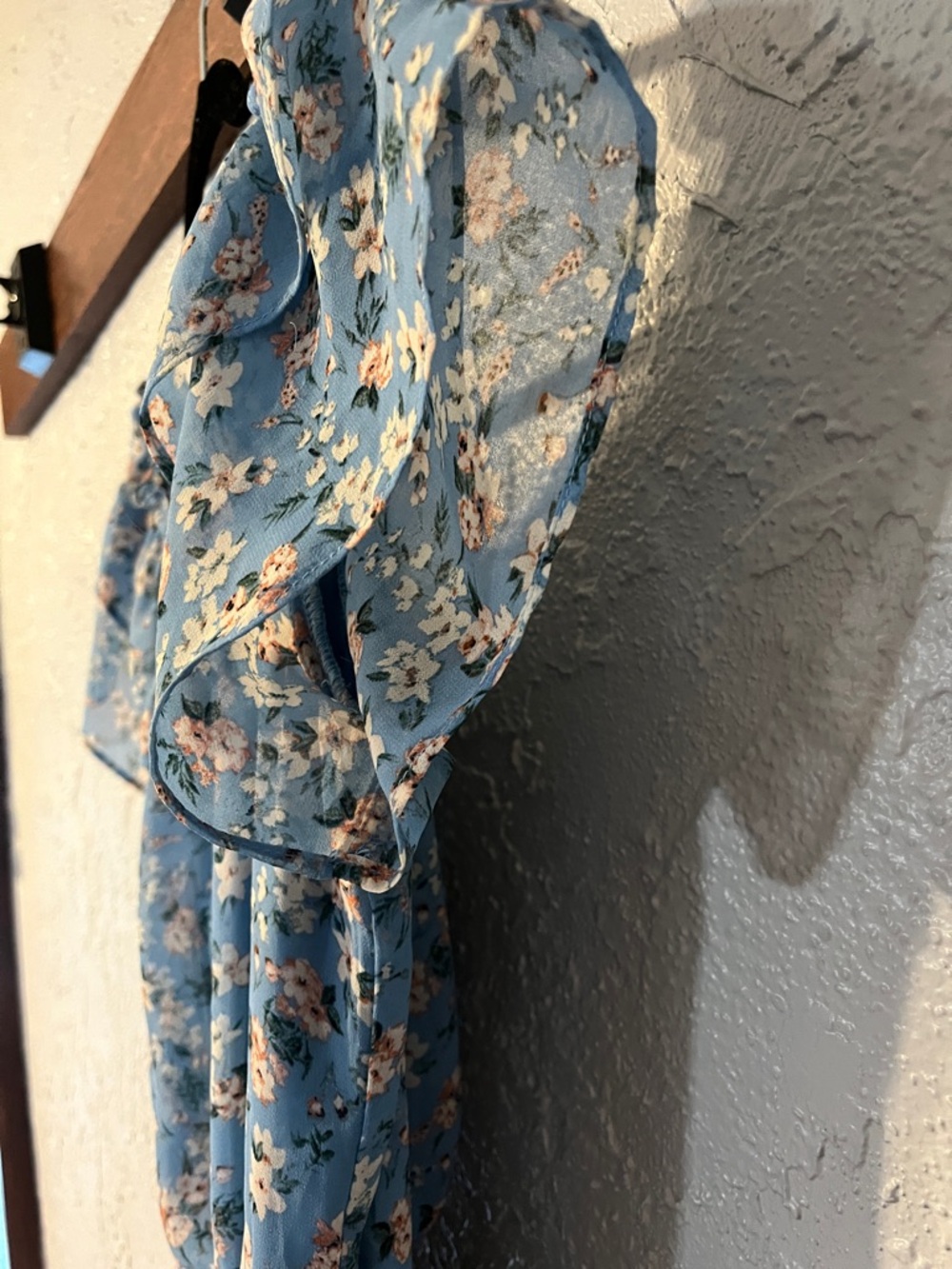 BeBop Boutique Light Blue Floral Spring Ruffle Tie-Waist Mini Dress - Picture 3 of 4